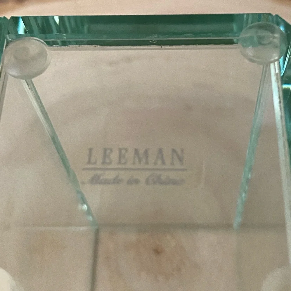 Leeman Atrium Green Glass Desktop Organizer Pen Pencil Holder Thick Beveled Cut